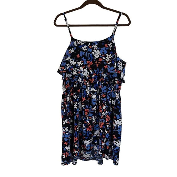 ELLE Floral Ruffled Dress XL Adjustable Spaghetti Straps Knee Length Flowy Thin - Picture 2 of 7